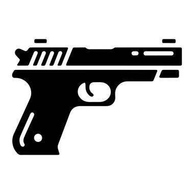 Beyaz arka planda siyah bir tabanca silueti sergileniyor. Ateşli silah profil ile tasvir ediliyor, kavrayışını, tetiğini, namlusunu ve tırtıklı işaretlerle kayışını gösteriyor. Görüntü, bir silahın temiz ve grafik bir temsilidir..