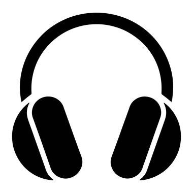 Bir çift kulaklığın basit, koyu siyah bir simgesi temiz beyaz bir arkaplan üzerine kuruludur. Kulaklıklarda iki büyük, oval kulaklığı birbirine bağlayan kıvrımlı bir saç bandı bulunuyor. Tasarım düz ve grafiktir, ek ayrıntı veya gölgeleme yoktur..