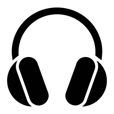 Beyaz bir arkaplan karşısında basit bir siyah kulaklık simgesi. Kulaklıklarda iki büyük, oval kulaklığı birbirine bağlayan kıvrımlı bir saç bandı bulunuyor. Tasarım minimalist ve temiz, koyu siyah şekilli, saf beyaz arkaplan.