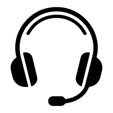 Beyaz arka planda mikrofonlu siyah bir kulaklık görüntülenir. Kulaklıkta kıvrımlı bir saç bandıyla birbirine bağlı iki kulaklık ve kulaklıklardan birinden yayılan bir mikrofon yer alıyor. Tasarım basit ve sembolik, Repr.