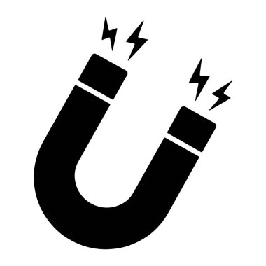 Beyaz arka planda siyah bir at nalı mıknatısı tasvir edilir. Mıknatısın kutuplarından çıkan dört stilize siyah yıldırım manyetik kuvvet ya da enerjiyi işaret ediyor. Mıknatıs basit ve temiz bir grafik çizimidir..