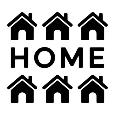 Üç satırlık iki satırda altı siyah ev simgesinin yer aldığı bir grafik çizimi. 