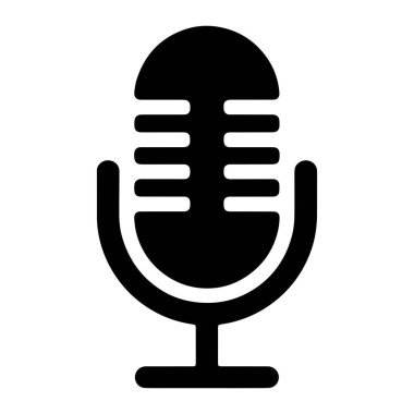 Klasik tarzda bir mikrofonun basit bir siyah silueti beyaz arka planda sergilenir. Mikrofonun üzerinde yatay çizgiler, kıvrımlı bir tezgah ve düz bir taban var..