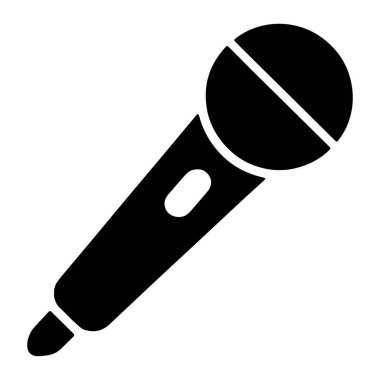 Beyaz arka planda basit siyah bir mikrofon silueti sergilenir. Mikrofonun yüzeyinden geçen iki çapraz çizgili yuvarlak bir kafası var. Bu da ızgarayı gösteriyor. Sapı silindirik ve bir tarafında oval bir çukur var. 