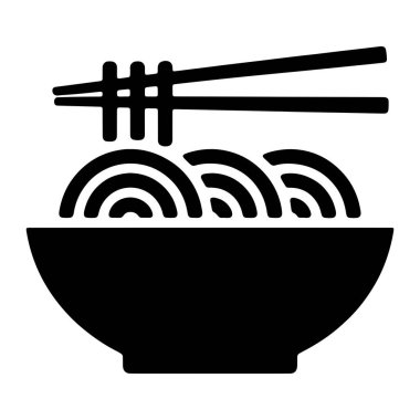 Basit bir siyah-beyaz çizimi yemek çubuklarıyla tutulan bir kase erişteyi resmediyor. Erişteler kıvrımlı çizgiler olarak tasvir edilmiş. Bu da kasenin içinde sarılmış ya da istiflenmiş bir düzenleme olduğunu gösteriyor. Çubuklar eriştenin üstünden geçiyor.