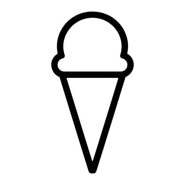 Dondurma külahının basit siyah çizgili grafiği. Üst kısmı yuvarlak kepçe şeklindedir ve alt kısmı sivri koni şeklindedir. Tüm resim beyaz bir arkaplanda..