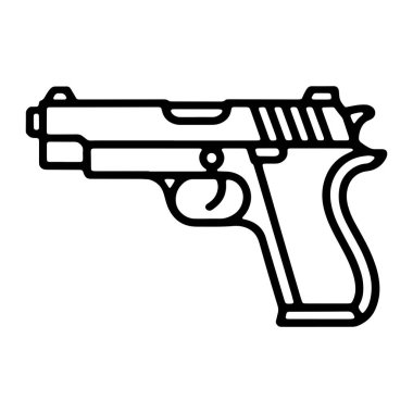 Beyaz arka planda siyah bir silah tasviri gösterilir. Ateşli silah profil ile tasvir ediliyor, namlusunu gösteriyor, tırtıklı, tetik ve kavrama ile kayıyor. Bir simge ya da grafik gösterimine benzeyen basit bir çizgi sanatıdır. 
