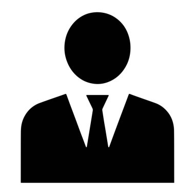 Bir kişinin siyah silueti beyaz arka planda tasvir edilir. Tasmalı ve kravatlı bir takım elbise giyiyor. Kafa katı bir daire ile temsil edilir. Genel görüntü bir minimalist grafik simgesidir.