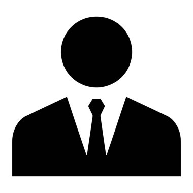 Basit bir siyah siluet bir insanı omuzlarından yukarı doğru tasvir eder. Görünür yakalı ve kravatlı bir takım elbise giyiyor. Baş, koyu siyah bir daire ile temsil edilir. Arkaplan düz beyaz.