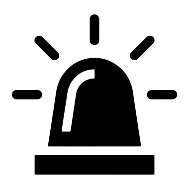 Siren ışığının basit, modern bir simgesi. İkonda dikdörtgen bir tabanda yuvarlak kubbe şeklinde bir ışık var. Kubbenin tepesinden çıkan ışınlar yanıp sönen ya da aktif bir ışığı işaret ediyor. Görüntünün tamamı simsiyah bir beyaza karşı.