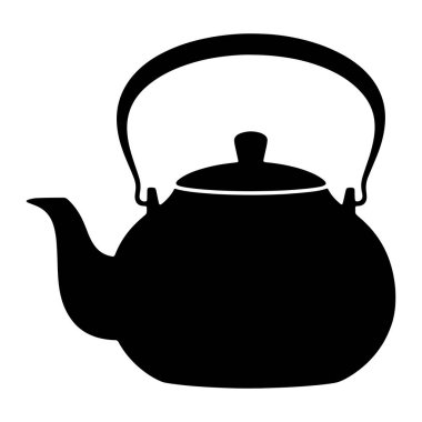 Bir çaydanlığın siyah silueti beyaz bir arkaplanda sergilenir. Çaydanlığın yuvarlak bir gövdesi, kenarlara bağlı kavisli bir sapı, üzerinde bir kapağı ve ön taraftan uzanan belirgin bir çıkıntısı vardır. Tasarım temiz ve minimalist, o odaklanır