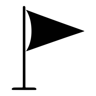 Düz beyaz bir arkaplanda, üçgen bir bayrağın basit siyah bir grafiği resmedilir. Bayrak düz bir tabanda duran ince siyah bir direğe bağlı. Bayrağın kenarı direğe ve t 'ye bağlı olan siyah bir üçgendir.