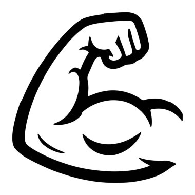 Biçimlendirilmiş siyah-beyaz grafik, esnek bir insan pazısı ve ön kolu tasvir eder. Taslak kalın ve kalın, kas yapısını vurguluyor. Pazı açıkça tanımlanmış, kıvrımlar güçlü bir kasılma olduğunu gösteriyor. Ön kol da aşağıya doğru uzanıyor. 