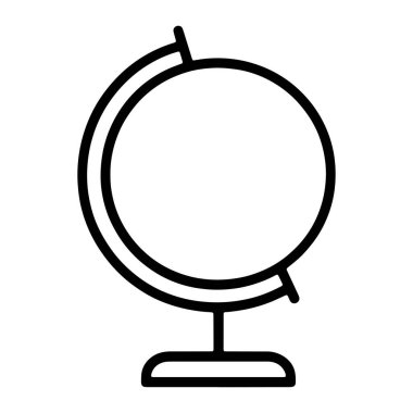 Kürsüdeki bir kürenin basit siyah bir tasviri. Küre bir taban tarafından desteklenen eğri eksenli bir küre olarak tasvir edilir. Tüm görüntü beyaz bir arkaplanda, temiz ve minimalist bir estetik yaratıyor..