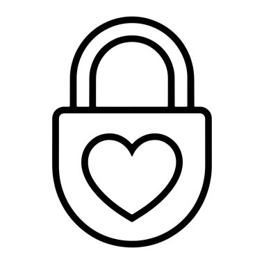 Vücudunda kalp şekli olan bir asma kilit simgesi. Asma kilidin yuvarlak bir kapağı ve prangası olan klasik bir şekli var. Kalp asma kilidin ön tarafına odaklanmış. Arkaplan beyaz.