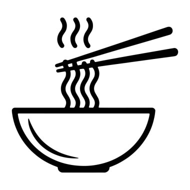 Siyah ve beyaz grafikli bir resimde yemek çubuklarıyla buharda pişen bir kase şehriye tasvir ediliyor. Erişteler dalgalı ve sıcak görünüyor. Kaseden yükselen üç dalgalı çizgiden anlaşılıyor. Kase basit ve yuvarlak, kalın siyah bir hatla. Th