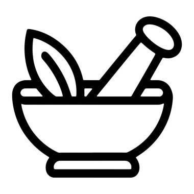 Basit bir siyah beyaz çizgi bir havan topu ve tokmağı tasvir eder. Havan topu tabanlı yuvarlak bir kase ve içinde iki stilize yaprak var. Keskin uçlu bir sopa olan tokmak havan topunun içinde çaprazlama duruyor.