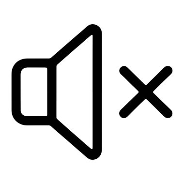 Bir hoparlörün siyah çizgisi görüntünün sol tarafında gösterilir. Hoparlörün sağında, siyah bir 'X' sembolü sergilenmektedir. Hem konuşmacı hem de 'X' harfi düz beyaz arkaplana karşı kalın ve temiz çizgilerle çizilmiş. Bu grafikler