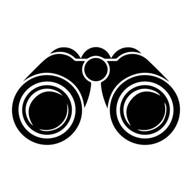 Beyaz arka planda siyah bir dürbünü tasvir eden basit bir grafik simgesi. Dürbün, önünde iki büyük dairesel lens ve onları birleştiren merkezi bir köprü bulunan siluet şeklinde gösteriliyor. Tasarım temiz ve modern, vurgulu