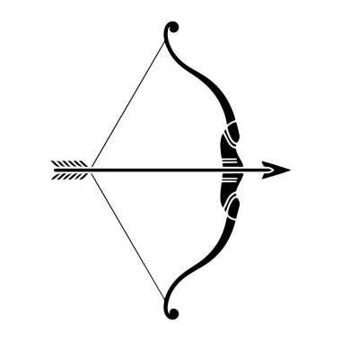 Beyaz arka planda siyah bir ok ve yay silueti tasvir edilir. Yay, üzerinde bir ip gerilerek kıvrılmış. Bir ok, yatay olarak yerleştirilmiş ve ateşlenmeye hazır. Ok arkadan ve sivri uçlu bir şekilde savruldu