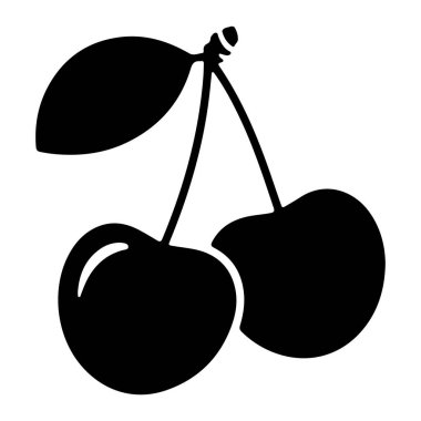 Tek bir yaprağa da bir kiraz iliştirilmiş iki kirazın basit bir siyah beyaz çizimi. Kirazlar koyu siyah şekiller olarak tasvir edilir. Bir tanesinin üzerinde ince bir ışık vardır. Temiz beyaz bir arkaplan üzerinde.