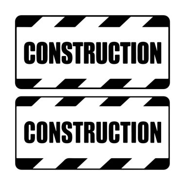 Yuvarlak köşeli iki dikdörtgen tabela beyaz arka plana karşı sergilenir. Her tabela üst ve alt kenarlarında çapraz siyah ve beyaz çizgileri olan siyah bir kenarı gösteriyor. 