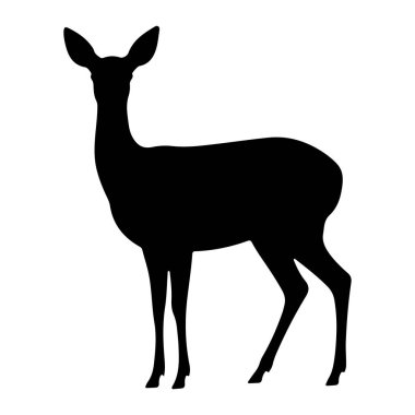 Siyah bir geyik silueti beyaz arka plana karşı sola dönük duruyor. Geyik profilinde başı dik ve kulakları yukarıya dönük olarak tasvir edilir. Vücudu ince ve zariftir. Dört bacağı sabit durur. Seni...