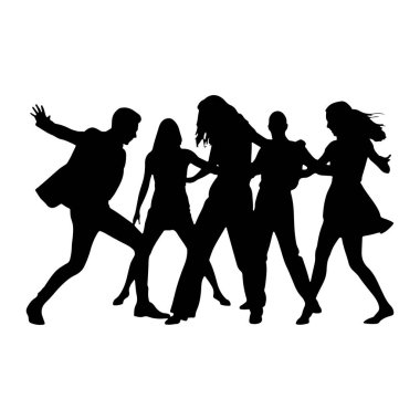 Beyaz arka planda siyah siluette beş kişilik bir grup tasvir ediliyor. Hepsi dinamik pozlarda dans ettiklerini ya da enerjik hareket ettiklerini gösteriyor. Rakamlar, çeşitli giyim tarzları olan erkek ve kadınları da içeriyor.