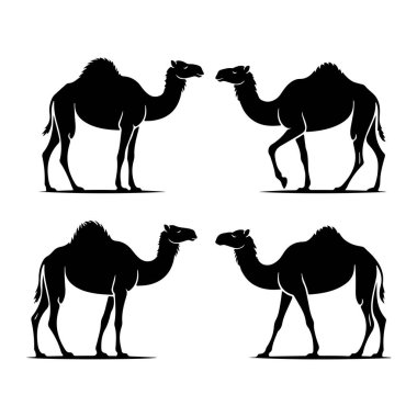 Bu resim beyaz bir arkaplanda dört siyah deve siluetini gösteriyor. İmajın üst yarısında iki deve var, başları kapalı bir şekilde birbirlerine bakıyorlar. Diğer iki deve de alt yarıda ve karşı karşıya. Al