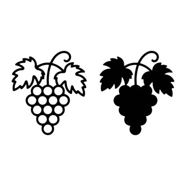 Bu resim üzümün iki stilize temsilini gösterir. Solda, bir taslak çizim bir demet sarmaşık ve yapraklı dairesel üzümleri gösteriyor. Sağda, koyu siyah bir siluet yapraklı benzer bir üzüm demeti tasvir eder.