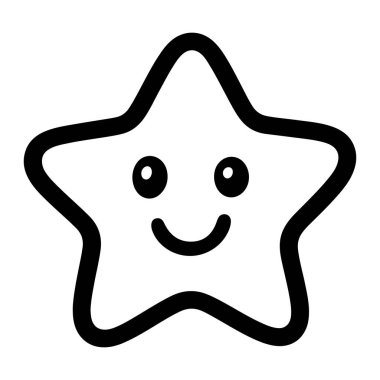 Dost canlısı, gülümseyen bir yüzü olan beş köşeli bir yıldızın basit siyah çizgisi. Yüz, içinde daha küçük daireler olan iki yuvarlak göz ve geniş bir gülümseme oluşturan kavisli bir çizgiden oluşur. Yıldızın dış hatları kalın ve pürüzsüz, ona bir karikatür çiziyor ve...