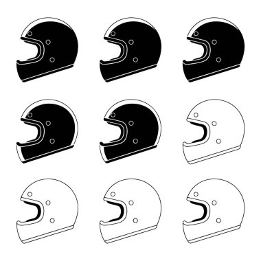 Beyaz arka planda dokuz motosiklet kaskından oluşan bir ızgara sergileniyor. Miğferler basit ve grafik bir şekilde tasarlandı. Üst sıra ve ortadaki sol ve orta kasklar beyaz aksanlı koyu siyah renktedir. Kalan miğferler çizildi. 