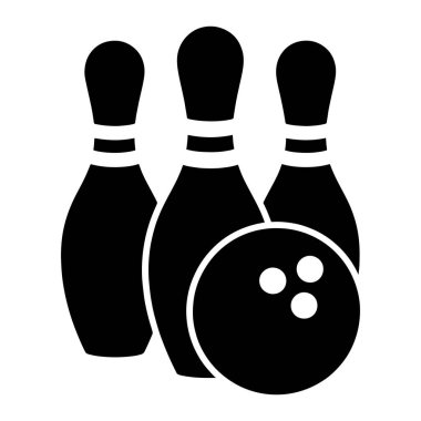 Siyah beyaz bir resimde bir bowling topunun arkasında üçgen şeklinde dizilmiş üç bovling lobutu tasvir edilir. İğnelerin boyunlarında iki beyaz şerit var. Bowling topu yuvarlaktır ve üç beyaz daire F 'yi temsil eder.