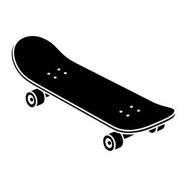 Beyaz arka planda siyah bir kaykay silueti tasvir edilir. Kaykay, kavisli güvertesi, kamyonları ve dört tekerleği ile hafifçe yükseltilmiş yan açıyla gösterilir. Güvertenin yüzeyinde üç küçük beyaz nokta var, su.