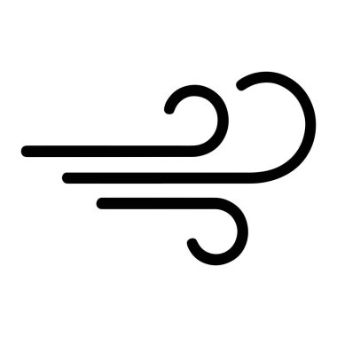 Rüzgarı temsil eden basit bir siyah grafik sembolü. Her biri kıvrımlı uçlu üç yatay uzunluk çizgisine sahiptir ve bu da havanın hareketini gösterir. Çizgiler beyaz arka plana karşı kalın ve koyu siyah. Bu simge yaygın olarak kullanılır