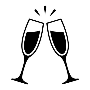 Minimalist bir siyah beyaz grafik iki şampanya kadehinin birbirine vuruşunu gösteriyor. Bardaklar koyu bir sıvıyla dolu ve dokundukları yerden küçük çizgiler yayılıyor. Bu da kutlama ya da tezahürat anlamına geliyor. Arka plan sade.