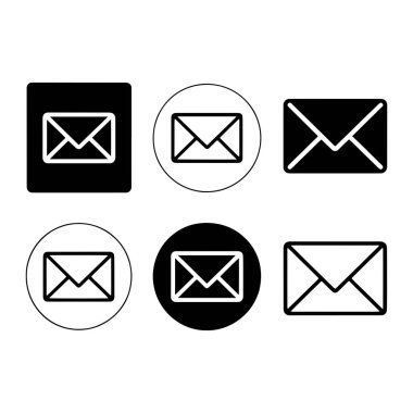 Zarfları temsil eden altı grafik simgesinden oluşan bir koleksiyon. Üç simge, siyah arkaplan üzerinde beyaz çizgiler, ikisi daireler halinde çevrili ve biri yuvarlak kare şeklinde. Diğer üç simge ise beyaz arka planda siyah çizgiler, ikisi kapalı. 