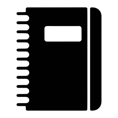 Beyaz arka planda siyah spiral kaplı bir defter tasvir edilir. Defterin ön kapağında dikdörtgen beyaz bir etiket var. Defterin sol tarafında sarmal bağlamayı temsil eden bir dizi yuvarlak, iç içe geçmiş şekiller var. Şey... 