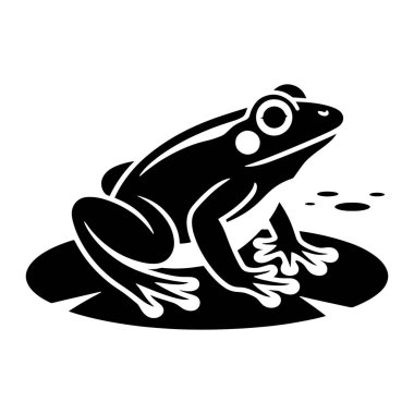 Bir kurbağanın stilize edilmiş siyah silueti bir nilüfer yaprağında otururken resmedilir. Kurbağa büyük gözleri öne çıkan bir şekilde sağa bakıyor. Nilüfer yaprağının etrafına su damlacıklarını temsil eden birkaç küçük oval şekil saçılmış. Görüntü şu şekilde oluşturuldu