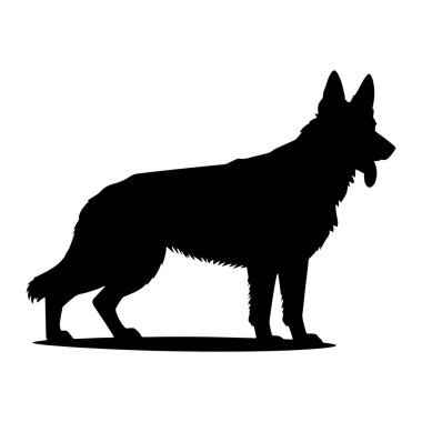 Beyaz arka planda duran bir Alman çoban köpeğinin siyah silueti tasvir edilir. Köpek profilden gösteriliyor, sağa bakıyor, ağzı açık ve dili dışarı sarkmış. Kulakları dik ve sivri, kuyruğu dik tutulur. Şey...