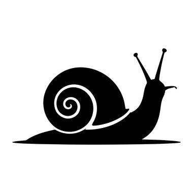 Minimalist siyah bir salyangoz silueti, saf beyaz arka planda tasvir edilir. Salyangoz profilden gösteriliyor, soldan sağa hareket ediyor. Vücudu koyu siyah bir şekildir ve onu temsil eden ya da yüzeyi temsil eden koyu, dalgalı bir çizgi üzerinde durmaktadır. 