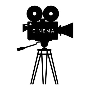 Eski bir sinema kamerasının siyah silueti beyaz bir arka planda resmedilir. Kamera üç bacaklı bir tripodun üzerine monte edilmiştir ve üzerinde iki büyük bobin vardır. Kenardan bir lens çıkıyor ve 