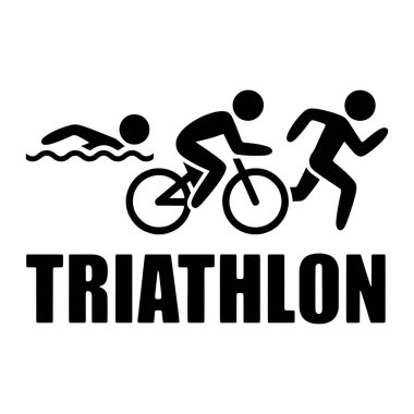 Grafik çiziminde bir triatlona katılan üç çöp adam resmediliyor. İlk figür dalgalı suda yüzmek, ikincisi bisiklete binmek, üçüncüsü ise koşmak. Rakamların altında, 