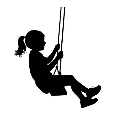 At kuyruklu siyah bir kız silueti salıncakta sallanırken yakalandı. Elleriyle iplere tutunuyor ve bacakları ileri doğru uzanıyor. Kız hareket ediyor gibi görünüyor, vücudu salıncaktan zevk alıyormuş gibi..