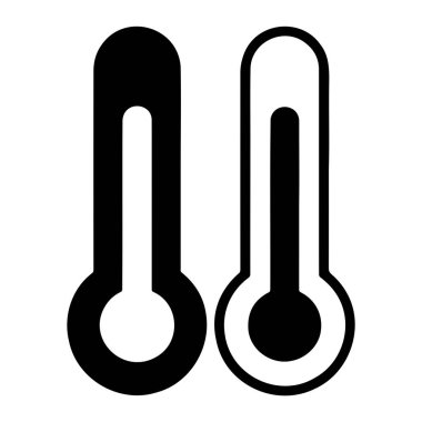 İki stilize termometre, düz beyaz bir zemine karşı siyah ve beyaz olarak tasvir edilir. Soldaki termometre beyaz bir iç tüp ile koyu siyahtır, sağdaki termometrenin ise beyaz bir iç ve soli ile siyah bir çizgisi vardır.