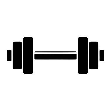 Bir halterin siyah bir silueti beyaz arka planda sergilenir. Halter her iki ucuna iki dairesel ağırlık bağlanmış merkezi bir bardan oluşur. Ağırlıklar yuvarlak kenarlı koyu siyah şekiller. Merkez bar basit bir siyah reset.