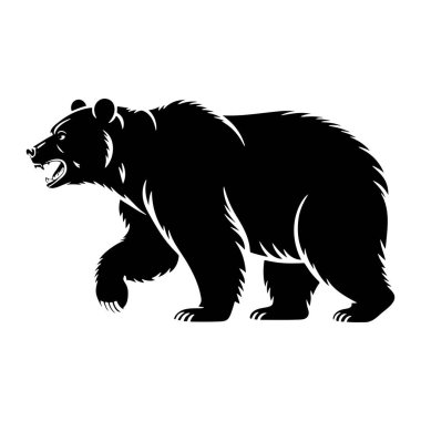 Bir ayının siyah silueti soldan sağa doğru yürürken resmedilir. Ayının ağzı açık, keskin dişleri ve bir dili var. Kürkü, özellikle boyun ve arka kısımları olmak üzere keskin ve açısal çizgilerle biçimlendirilmiştir. Ayı pençeleri v