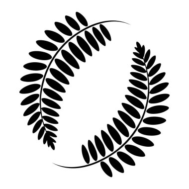 Grafik gösteriminde, sayısız oval yapraklı iki siyah botanik dalı yer alıyor. Dallar dairesel bir şekilde sıralanmış, yapraklar içe dönük, dekoratif bir çerçeve oluşturuyor. Arkaplan bembeyaz, siyahı vurguluyor.