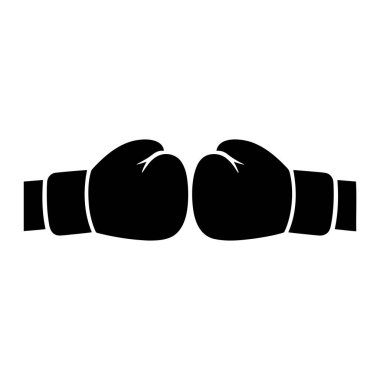 Bir minimalist grafik, siyah boks eldivenlerini bembeyaz arka planda birbirlerine dönük bir şekilde tasvir eder. Eldivenler silüet şeklinde, temiz çizgiler ve basit bir ikonik tasarım ile yapıldı. Sol eldiven sol tarafta.