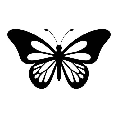 Beyaz arka planda siyah bir kelebek silueti sergilenir. Kelebeğin geniş, beyaz, oval şekilli kanatları var. Bu da desenli bir etki yaratır. Vücudu koyu siyah oval ve iki ince siyah anten yukarı doğru uzanıyor.